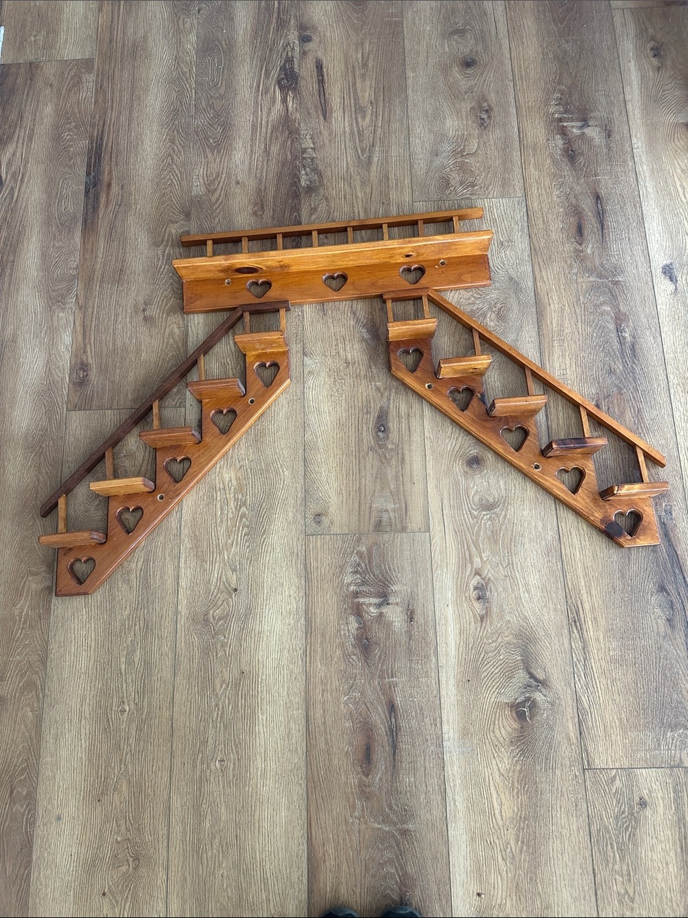 Complete Vintage Wooden Staircase & Balcony Heart Accent Wall Shelf - Brown